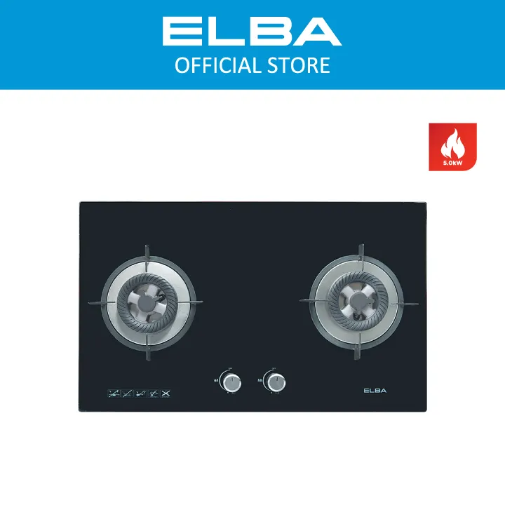 ELBA 2 Burners Glass Stove EGH-G8522G(BK) - High Quality Tempered Glass, Black (5.0kW)