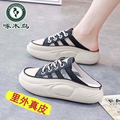 【Hot Sale】 Woodpecker baotou wearing slippers womens shoes summer new hot style fashion all-match white ultra-thin and super soft