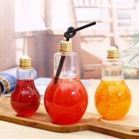 1pc Creative Bulb Water Bottle Brief Fashion Cute Milk Juice Light Bulb Shape Cup 100/200/300/400/500ml Party Plastic Bottle