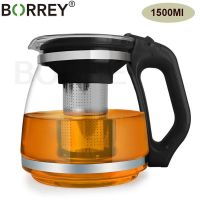 BORREY Heat Resistant Glass Teapot Infuser Transparent Tea Pot Cup Set Puer Oolong Tea Kettle Flower Tea Pot Tea Kettle 1500Ml