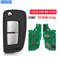 YOUBBA 2ปุ่มพลิกกุญแจรีโมทรถยนต์ Fob 433.92MHz ชิป PCF7961M สำหรับ Nissan Qashqai,X-Trail,Pulsar,Micra,Juke, CWTWB1G767