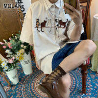 MOLAN โมลันแมวเสื้อปักลายเสื้อลำลองผู้ชายแขนสั้น