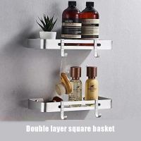 ◑♘ Bathroom Toilet Wall Shelf Triangle Shower Storage Rack Bath Shampoo Wall Free Punching Black Aluminum Corner Shelf