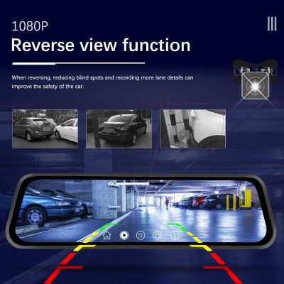 Podofo กระจกรถยนต์ DVR มองหลังกล้องติดรถยนต์9.66,เครื่องบันทึกเลนส์คู่1080P กล้องหน้าและหลังนายทะเบียนจอดรถ
