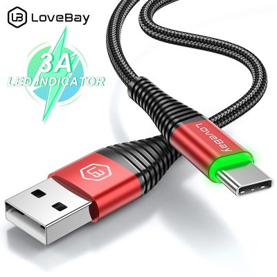Lovebay สาย3A LED USB Type C,สายชาร์จเร็วข้อมูลสำหรับ Huawei Xiaomi Mi 12 Pro Oneplus Redmi Samsung สายชาร์จข้อมูล