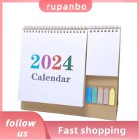 RUPANBO039392692 พร้อมแผ่นจดบันทึก5สี ปฏิทินกระดาษตั้งโต๊ะ 2024 สามารถเขียนได้ วาระประจำปีทุกวัน ใช้งานได้หลากหลาย กระดาษสำหรับตกแต่ง ปฏิทินเดสก์ท็อป ออฟฟิศสำหรับทำงาน