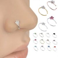 12 Colors Small Thin 5 Rhinestone Crystals Fake Septum Piercing Rings Studs Faux Clip Hoop