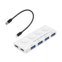 【✵】 Rehmans store. 4พอร์ต USB 3.0 Data Hub พร้อมสวิตช์เปิด/ปิดแบบสัมผัสและ LED สำหรับแล็ปท็อปพีซีโน้ตบุ๊กคอมพิวเตอร์คีย์บอร์ดเมาส์หล่น