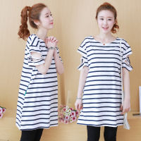 2880# Maternity Dress Summer Stripe Cotton Short Sleeves Loose Stylish Dress Pregnant Women Mom Tops