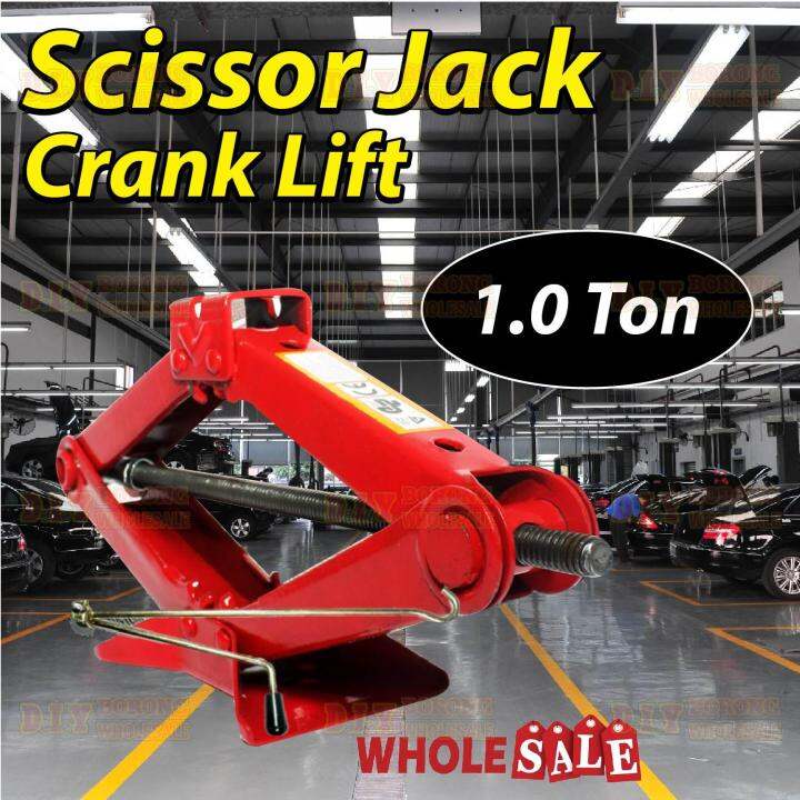 1 TON Heavy Duty Scissor Jack Emergency Crank Lift Changing Tyres Car ...