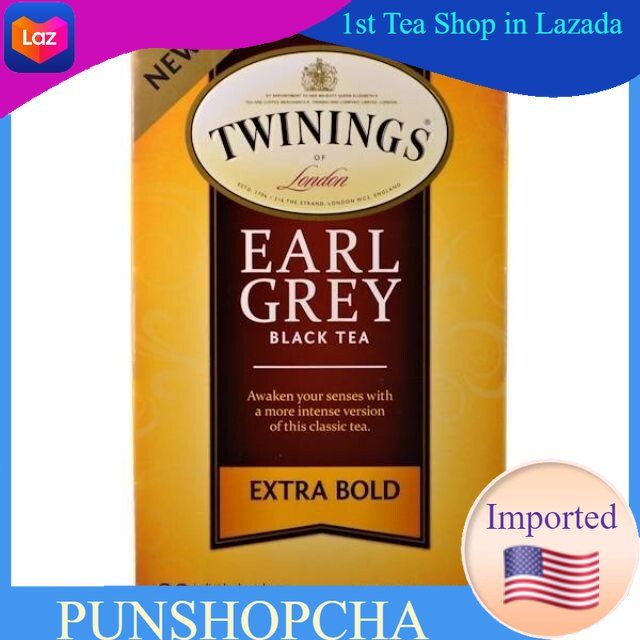 ชาTwinings, Black Tea, Earl Grey, Extra Bold, 20 Tea Bags ชาดำ