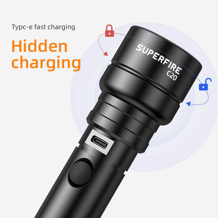 superfire-c20-t-15w-powerful-flashlight-zoom-usb-rechargeable-ultra-bright-outdoor-lanter-for-camping-fishing-torch-flash-light