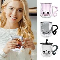 Cute Cat Tea Cup Double-Walled Latte Glass Cups Milk Tea Cup with Funny Cat Design 280ml Glass Mugs with Handle for Espresso Milk Coffee Drinks high quality