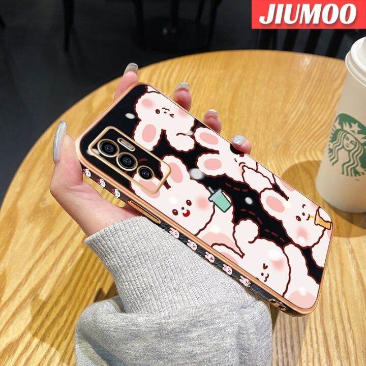 เคส-jiumoo-สำหรับ-vivo-v23e-5g-เคส-y75-v23e-ลายการ์ตูนน่ารักลายกระต่ายดีไซน์ใหม่ชุบหรูหราเคสโทรศัพท์เคสกันกระแทกปกป้องคลุมทั้งหมดเลนส์กล้องถ่ายรูปเคสซิลิโคนแบบนิ่ม