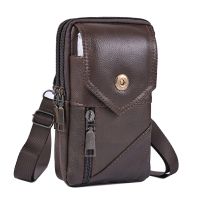 [กระเป๋าแฟชั่นร้อน688] Riñonera De Cuero De Gran Capacidad Para Hombre Bolso De Hombro Marrón Cruzado Con Hebilla Multicapa Para Telfono Móvil