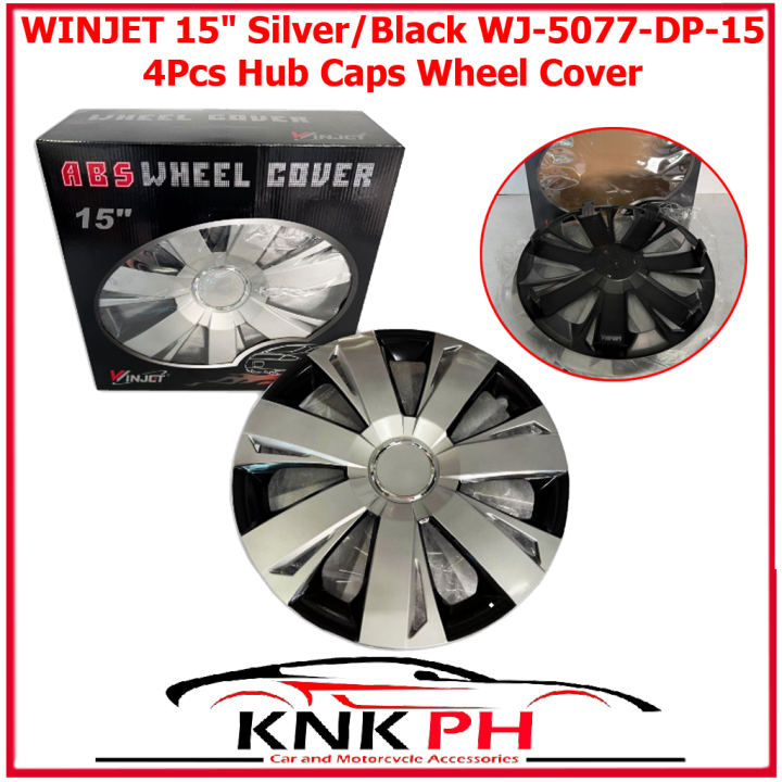 4Pcs WINJET 15" Silver/Black WJ5077DP15 Hub Caps Wheel Cover Car
