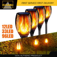 BAIMU 12LED 33LED 96 LED ไฟพลังงานแสงอาทิตย์กลางแจ้งไฟสวนไฟทางเดินกันน้ำลานริบหรี่ไฟฉายเต้นรำโคมไฟเปลวไฟตกแต่งสวน