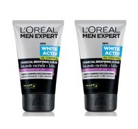 LOreal Men Expert White Active Oil Control Charcoal Brightening Scrub 100g. (2หลอด) ลอรีอัล เม็น เอ็กซ์เพิร์ท ออร่า ออยล์ คอนโทรล สครับ โฟมล้างหน้าผู้ชาย