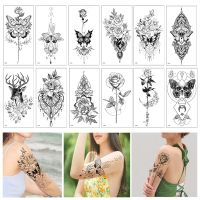 【YF】 Temporary Tattoo Sticker Women Waterproof Black Rose Butterfly Fake Body Hands Arm Leg Flowers Tatouage Temporaire Femme