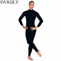 OVIGILY ผู้ชายสีดำ Unitard ผู้ใหญ่ Mock Neck Spandex Zentai ชุด Tights ยืดบอดี้สูท Dancewear เวทีชุดโรงละคร