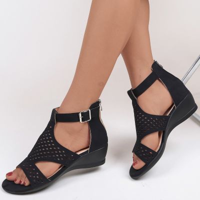 hot【DT】✣✖✷  Zip Back Hollow Out Wedge Sandals Causal Shoes Toe Huarache Womens W sandalias