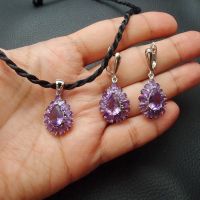 ชุดเซท อเมทิสต์ (Amethyst) จี้ และ ต่างหู ทำจากเงินแท้ และ พลอยแท้