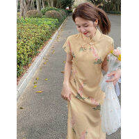 Cheongsam Suelto Amarillo Para Mujer,Vestido De Verano De Alta Calidad,มังงะ Corta,ดอกไม้,วินเทจ,Qipao S A 3XL