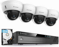 Amcrest 5MP Security Camera System, 4K 8CH PoE NVR, (4) x 5-Megapixel 2.8mm Wide Lens Weatherproof Metal Vandal Dome PoE IP Cameras, Pre-Installed 2TB Hard Drive, NV4108E-IP5M-D1188EW4-2TB (White)