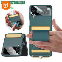 FZT สำหรับ Samsung Galaxy Z Z Flip 4 3 5G พร้อมสายคล้องเคสโทรศัพท์สายรัดข้อมือบางพิเศษสีด้านฝาหลังพับฝาเป็นฐานพร้อมกระจกป้องกันเลนส์สำหรับ Galaxy Z Flip 4 Flip 3