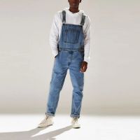 Mens Denim Jumpsuits Streetwear Fashion Pants Loose Suspender Distressed Denim Overalls Mens Jeans