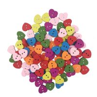 ；‘。、’ (100 Pcs/Pack) Heart-Shaped 2 Holes Mixed Colors Wood Buttons For Craft Sewing Scrapbook Handwork DIY Dress Home Decoration