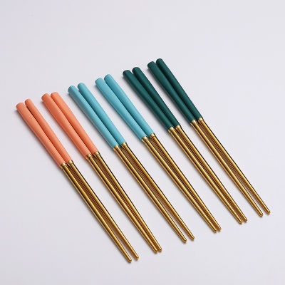 WORTHBUY Gold Chopsticks Set 188 Stainless Steel Chopsticks For Sushi Food Sticks Bamboo Handle Reusable Non-slip Chopsticks