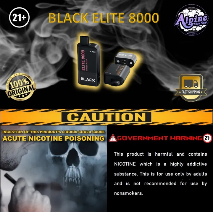 BLACK ELITE 8000 Puffs Disposable Vape Pod 8k Puff Dispo 3% TOP FOG ELF ...