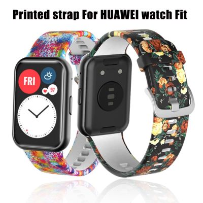 vfbgdhngh Soft Silicone Printing strap for Huawei Watch Fit Original replacement strap with Watch For Huawei Watch Fit band Bracelet belt