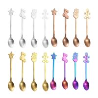 4 Pieces Long Christmas Spoons Stainless Steel Dessert Spoons Dessert Teaspoons for Ice Cream Macchiato Latte Coffee