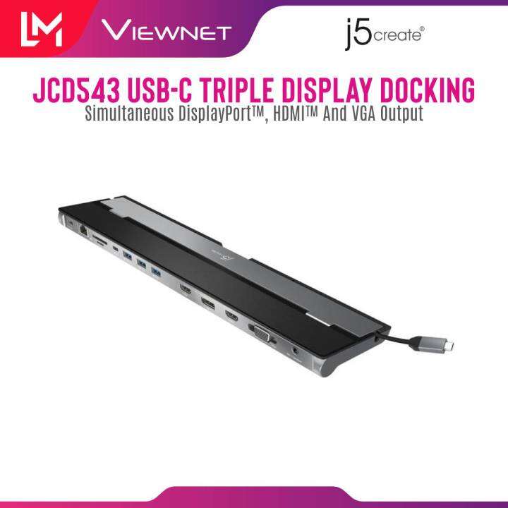 J5 CREATE Triple Display Docking Station Black Display Adapter TypeC