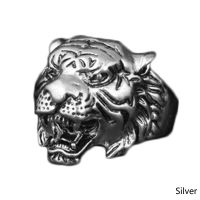 Men fashion stainless steel steampunk gothic vintage 3D tiger head ring retro cool biker punk rock rings Silver