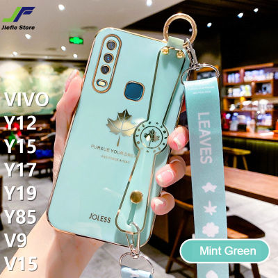 JieFie Maple Leaf กรณีโทรศัพท์สำหรับ VIVO Y12 / Y15 / Y17 / Y19 / Y91C / Y85 / V9 / V15 / V7 Plus / VIVO S1 Pro / S1 สายรัดข้อมือสไตล์หรูหราชุบโครเมี่ยม Soft TPU + เชือก
