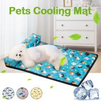 【YF】 Dog Bed Mat Cooling Summer Pad Pet Sleeping with Pillow Dogs Cats Ice Silk Blanket Accessories