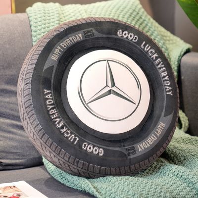 ㍿☜ 40CM Decorative Pillows for Sofa Home Decorations For Mercedes Benz Logo PP Cotton Filling Simulation Car Tire Sitting Cushion