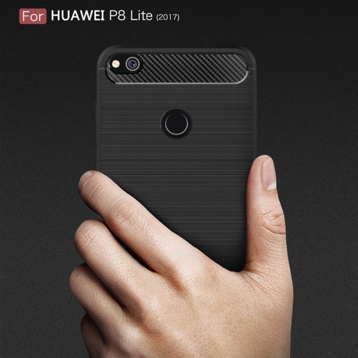 เคสซิลิโคนใหม่สำหรับที่ยึด2017-huawei-p9-lite-ฝาครอบโทรศัพท์กันกระแทกแบบตั้งได้สำหรับ-p8-lite-2017-nova-lite-เคสคาร์บอนไฟเบอร์ลายขนแปรง