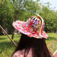 [hot]Sun Hat Fashion Bamboo Hand Fan Folding Fan Summer Folding Bamboo Cap Traveling