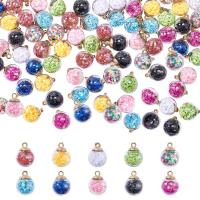 100 pcs 10 Colors 15 mm Colorful Glass Ball Charms Crystal Glass Ball Pendants with Star Glitter Sequins and Golden Plated CCB Plastic Cup Peg Bails for Jewelry DIY Craft Making