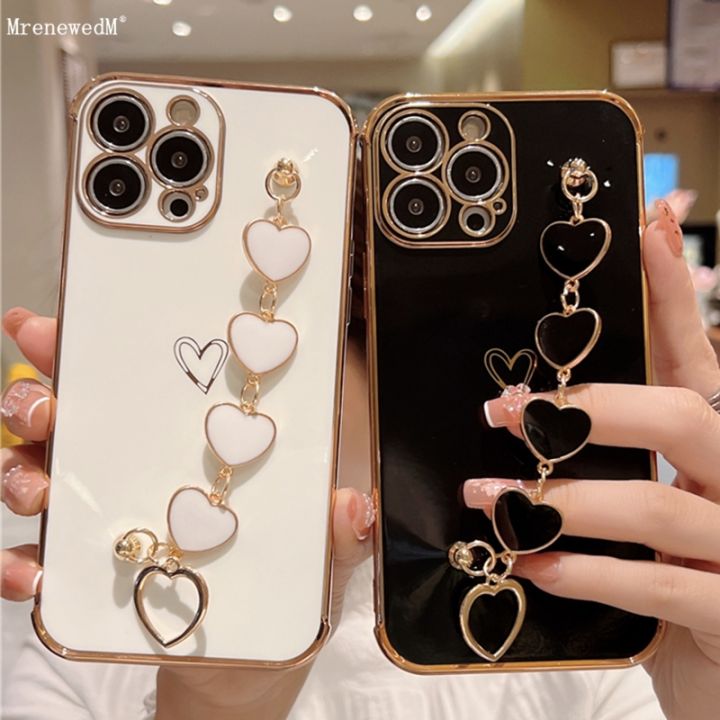 16-digits-สร้อยข้อมือแฟชั่น-mredewedm-หรูหราชุบเคสโทรศัพท์สำหรับ-iphone-13-12-mini-11-pro-max-xs-xr-se2-7-8-plus-love-heart-chain-cover