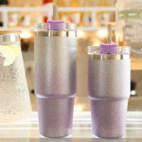 30Oz Glitter Gradient Tumbler Stainless Steel Thermos Insulation Straw Water Bottle Double Wall Vacuum Car Coffee Cup For Gift