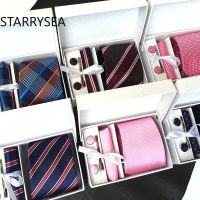 8cm Classic Men Ties for Man Gift Set Tie,Handkerchief,Cufflinks,Clips In 1 Christmas Boyfriend Fathers Day gift