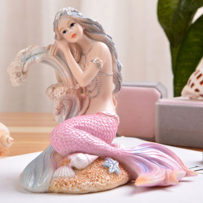 Resin Mediterranean Princess Ornaments Home Desk Bookshelf Mermaid Angel Girl Decor Frame Gifts Figurines Crafts Decoration