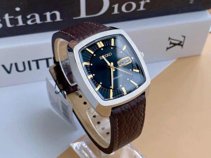 Đồng Hồ Nam Seiko SNKP27 Automatic Dây Da Vuông Mặt Xanh Lá 