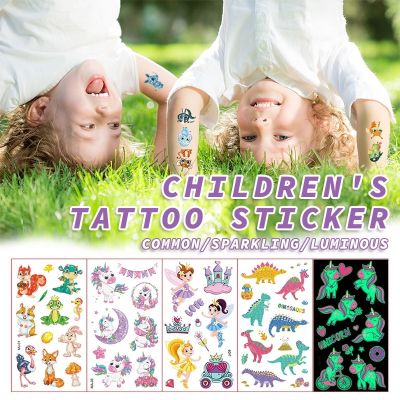 ►▧ Childrens Luminous Tattoo Stickers Kids Glow Body Paster Unicorn Butterfly Animal Dinosaur Mermaid Sparkling Festive Air Tatto