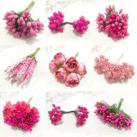 6/10/12/20/25/200pcs Mixed Rose Red Flower Cherry Stamen Berries Bundle DIY Christmas Wedding Cake Gift Box Wreaths Decor